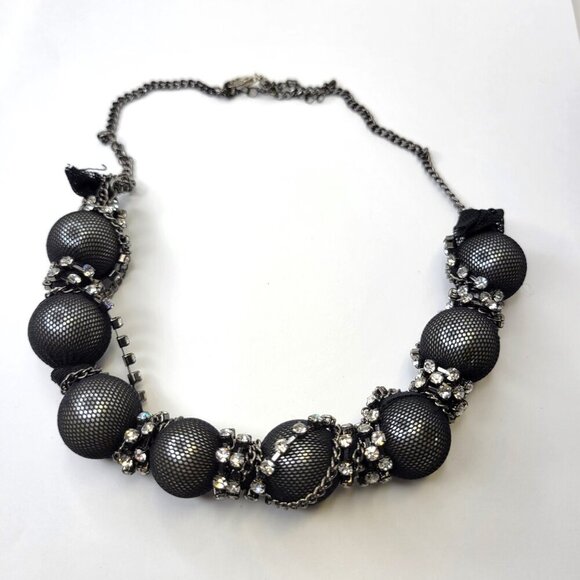 Black Mesh Balls and Crystal Choker Bib Necklace - Picture 4 of 4